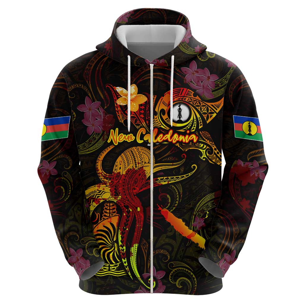 New Caledonia Hoodie Octopus Plumeria Polynesian Tattoo