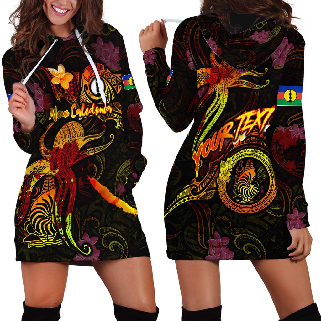 New Caledonia Hoodie Dress Octopus Plumeria Polynesian Tattoo