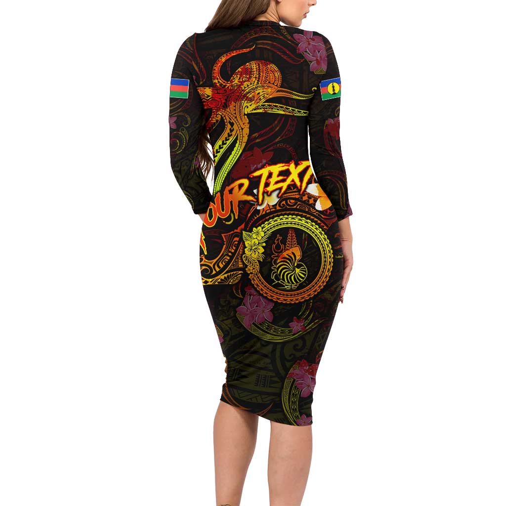 New Caledonia Long Sleeve Bodycon Dress Octopus Plumeria Polynesian Tattoo DT02 - Polynesian Pride