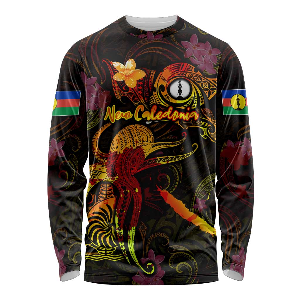 New Caledonia Long Sleeve Shirt Octopus Plumeria Polynesian Tattoo
