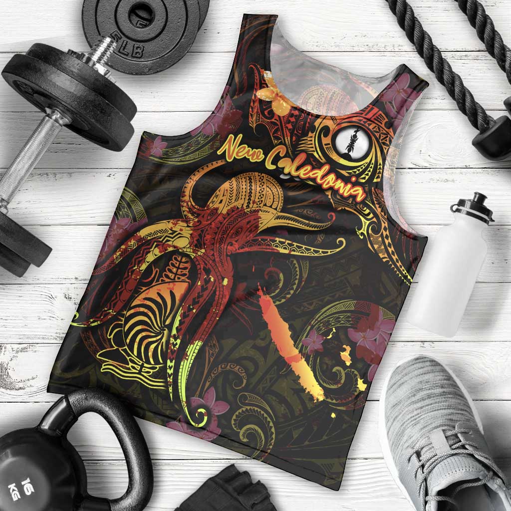 New Caledonia Men Tank Top Octopus Plumeria Polynesian Tattoo