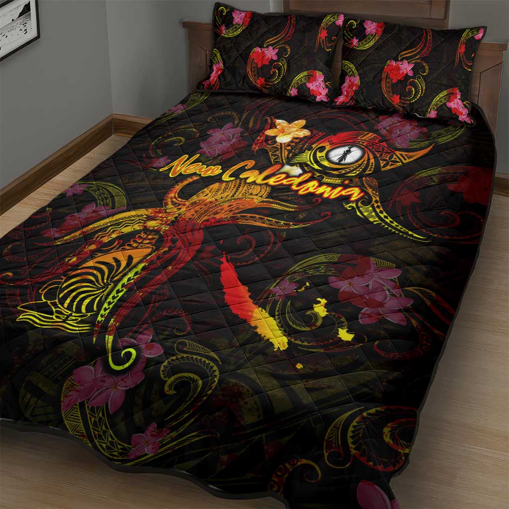 New Caledonia Quilt Bed Set Octopus Plumeria Polynesian Tattoo