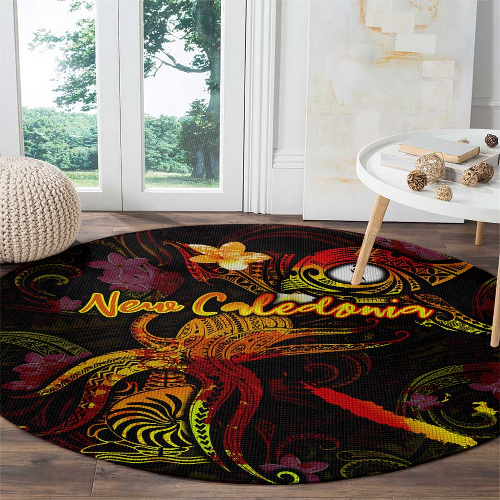 New Caledonia Round Carpet Octopus Plumeria Polynesian Tattoo