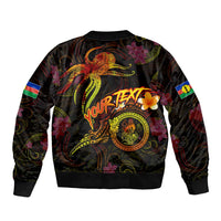New Caledonia Sleeve Zip Bomber Jacket Octopus Plumeria Polynesian Tattoo