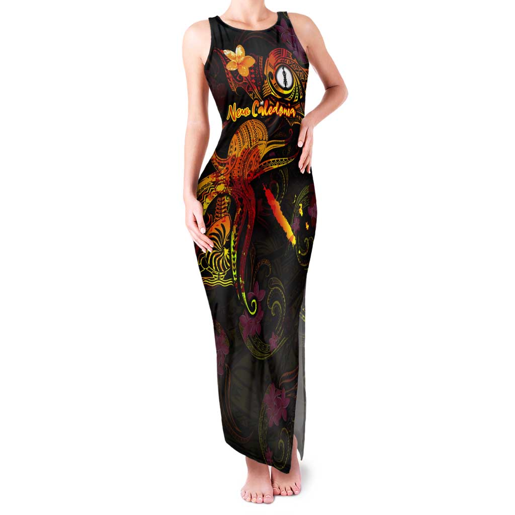 New Caledonia Tank Maxi Dress Octopus Plumeria Polynesian Tattoo