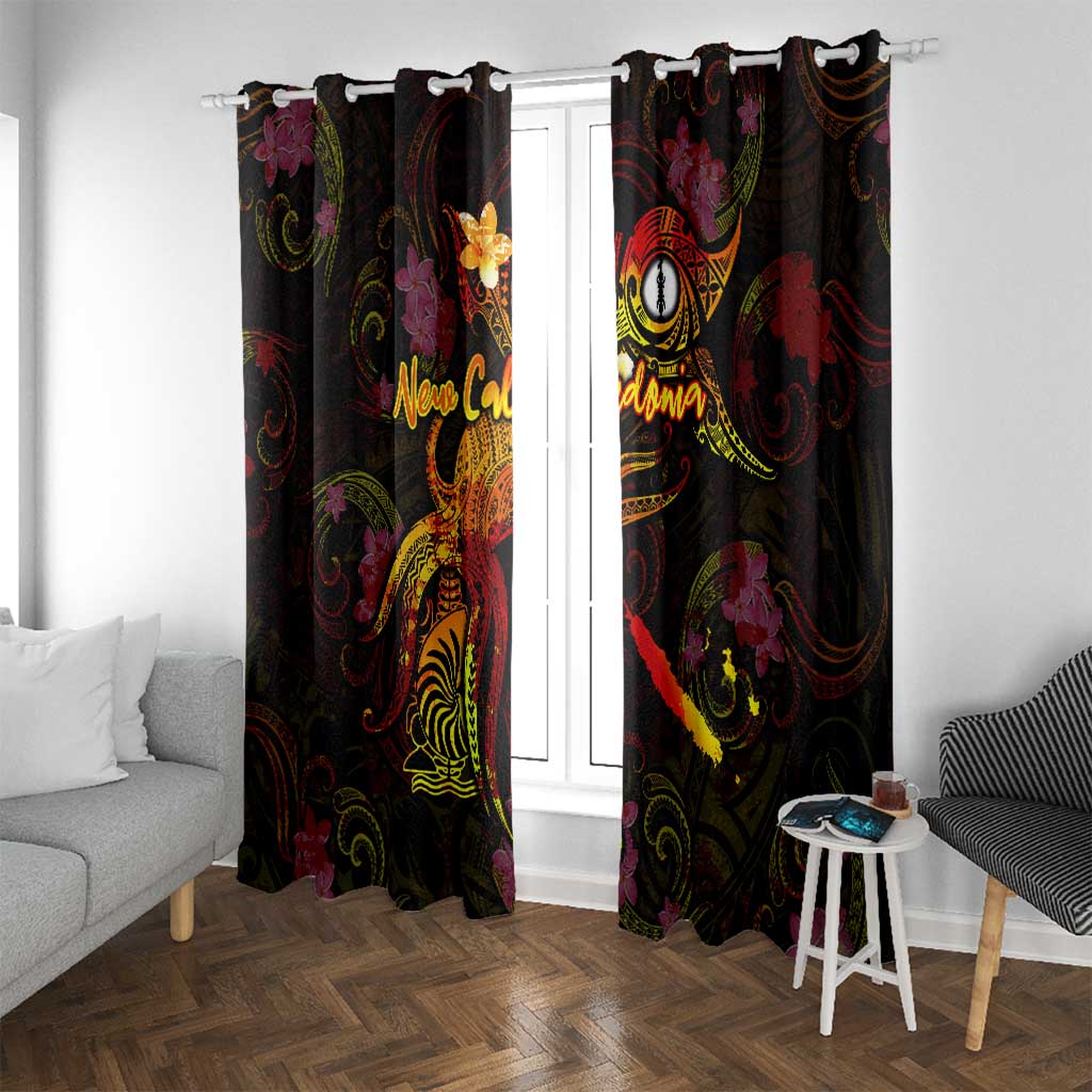 New Caledonia Window Curtain Octopus Plumeria Polynesian Tattoo