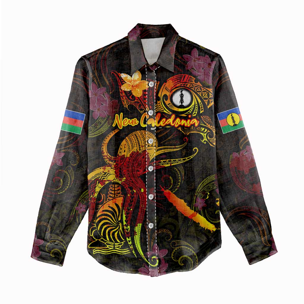 New Caledonia Women Casual Shirt Octopus Plumeria Polynesian Tattoo