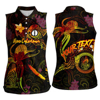 New Caledonia Women Sleeveless Polo Shirt Octopus Plumeria Polynesian Tattoo