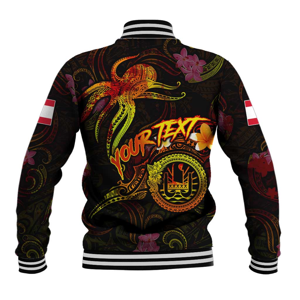 Tahiti French Polynesia Baseball Jacket Octopus Plumeria Polynesian Tattoo