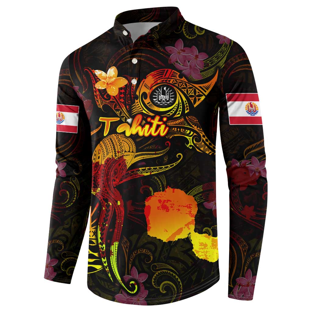 Tahiti French Polynesia Button Sweatshirt Octopus Plumeria Polynesian Tattoo