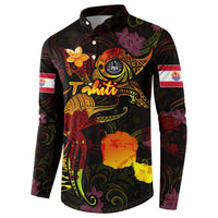 Tahiti French Polynesia Button Sweatshirt Octopus Plumeria Polynesian Tattoo