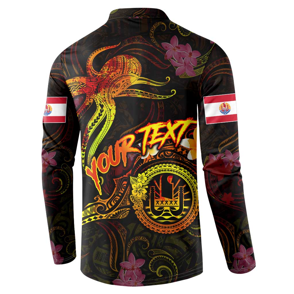 Tahiti French Polynesia Button Sweatshirt Octopus Plumeria Polynesian Tattoo