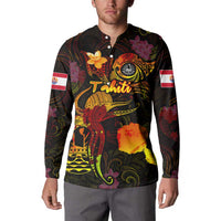 Tahiti French Polynesia Button Sweatshirt Octopus Plumeria Polynesian Tattoo