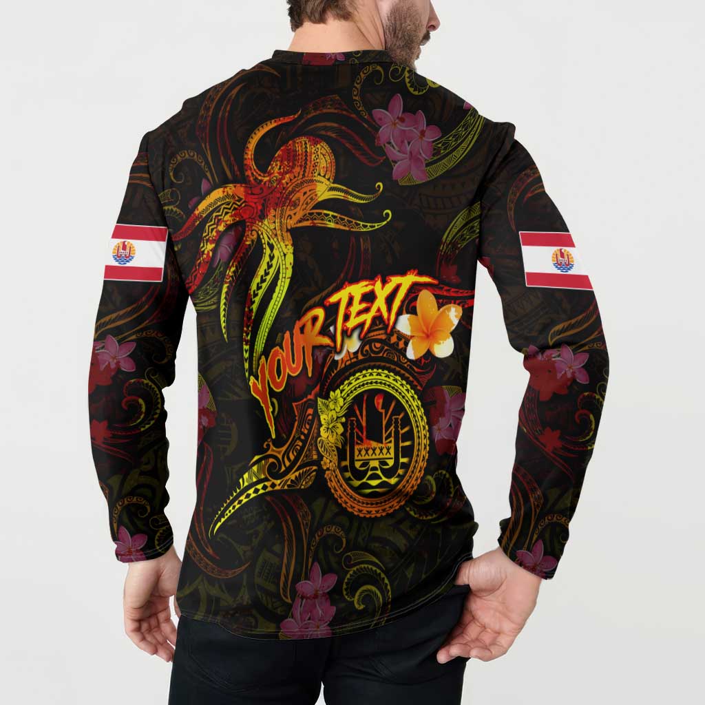 Tahiti French Polynesia Button Sweatshirt Octopus Plumeria Polynesian Tattoo