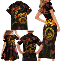 Tahiti French Polynesia Family Matching Short Sleeve Bodycon Dress and Hawaiian Shirt Octopus Plumeria Polynesian Tattoo