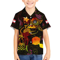 Tahiti French Polynesia Family Matching Short Sleeve Bodycon Dress and Hawaiian Shirt Octopus Plumeria Polynesian Tattoo