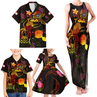 Tahiti French Polynesia Family Matching Tank Maxi Dress and Hawaiian Shirt Octopus Plumeria Polynesian Tattoo