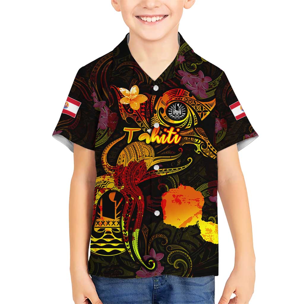 Tahiti French Polynesia Kid Hawaiian Shirt Octopus Plumeria Polynesian Tattoo