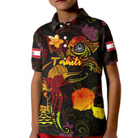 Tahiti French Polynesia Kid Polo Shirt Octopus Plumeria Polynesian Tattoo