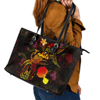 Tahiti French Polynesia Leather Tote Bag Octopus Plumeria Polynesian Tattoo