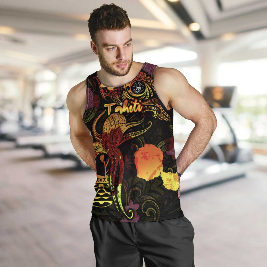 Tahiti French Polynesia Men Tank Top Octopus Plumeria Polynesian Tattoo