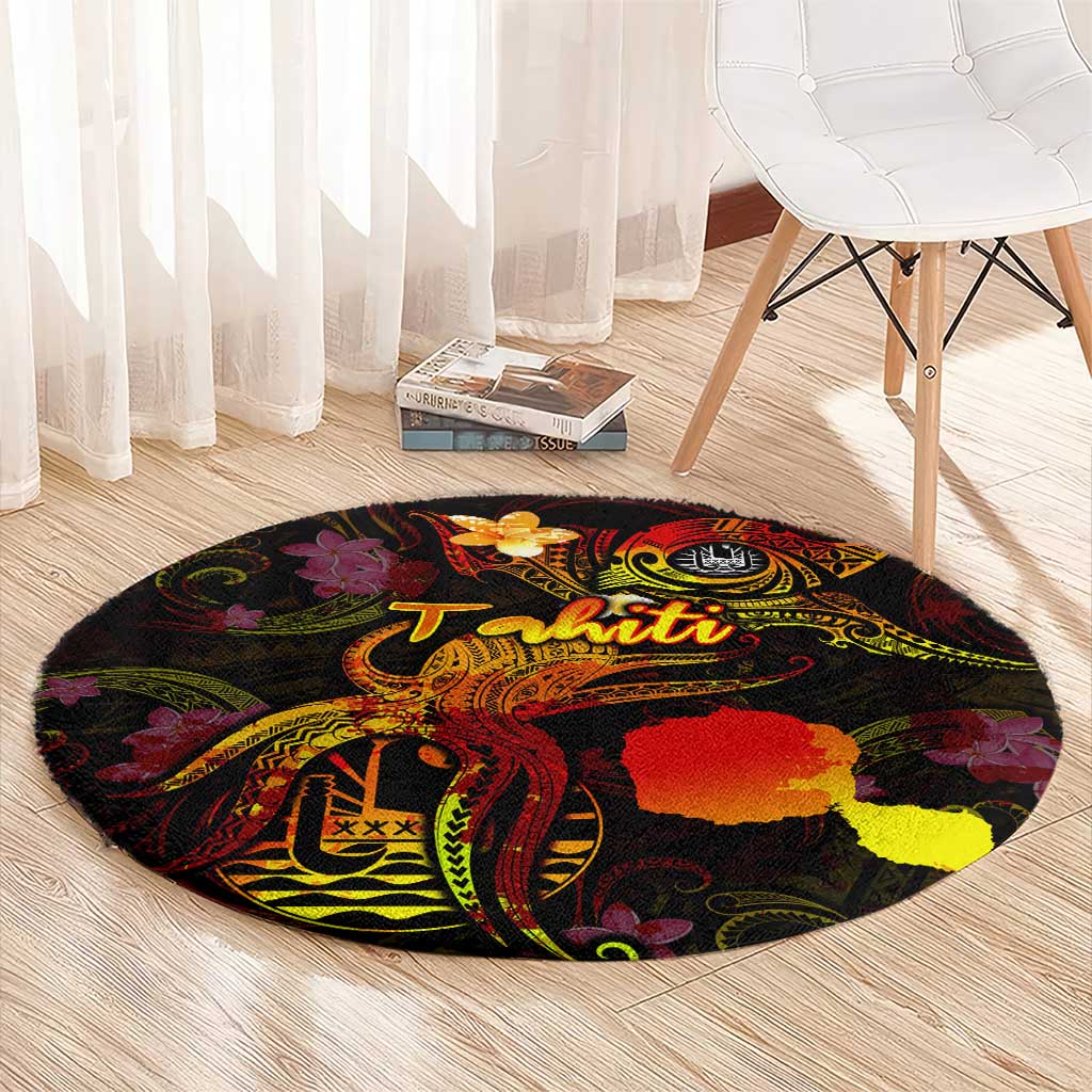 Tahiti French Polynesia Round Carpet Octopus Plumeria Polynesian Tattoo