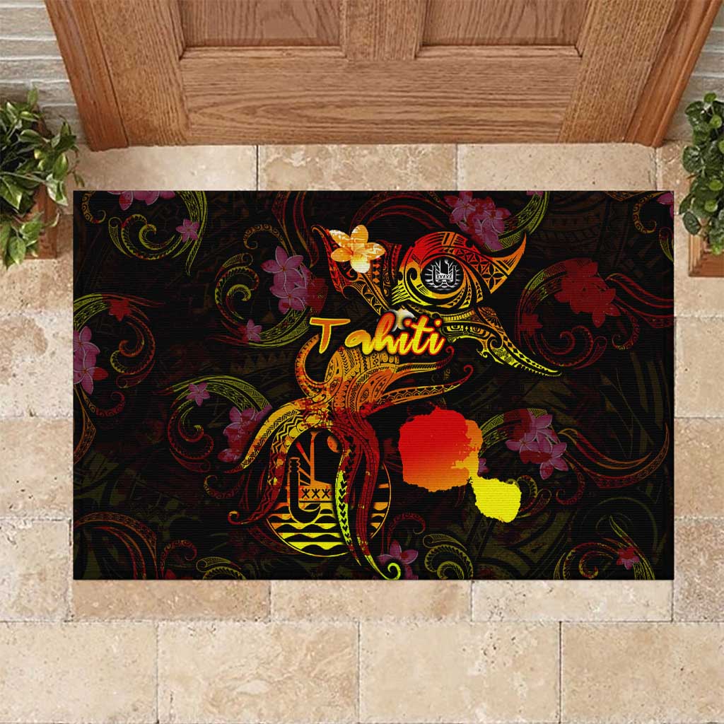 Tahiti French Polynesia Rubber Doormat Octopus Plumeria Polynesian Tattoo
