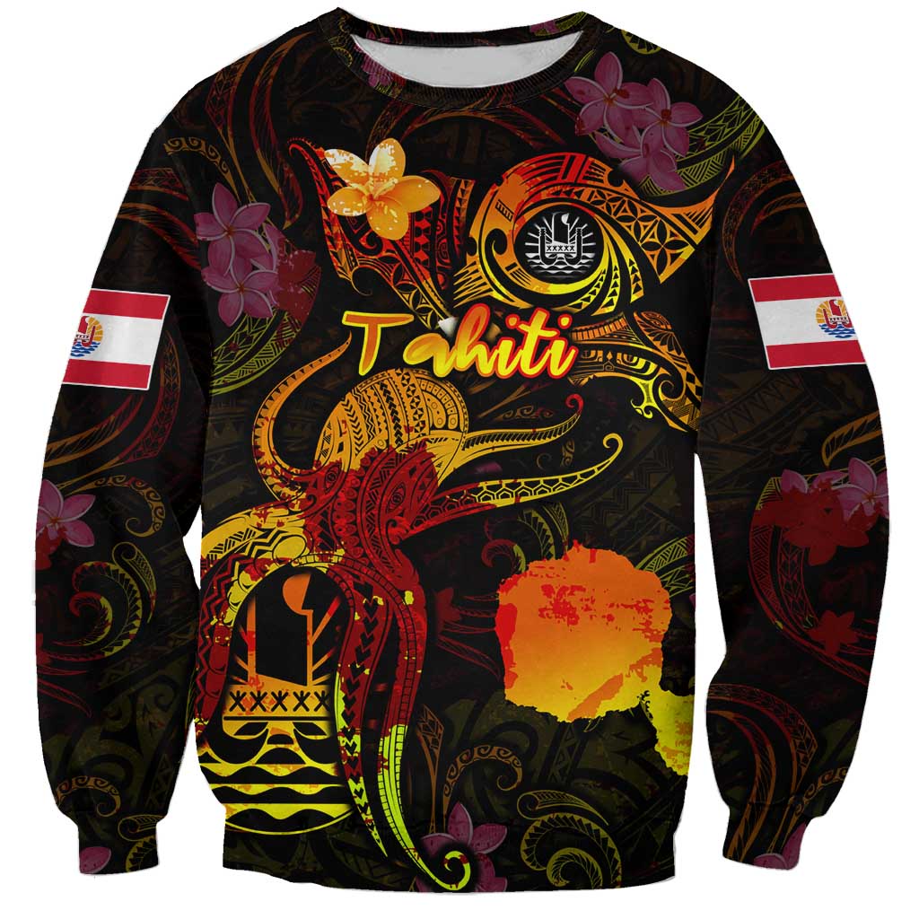 Tahiti French Polynesia Sweatshirt Octopus Plumeria Polynesian Tattoo