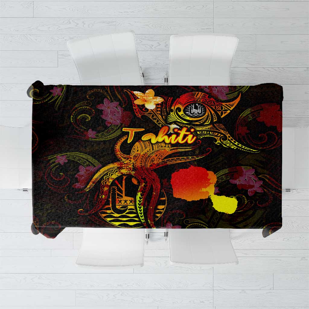 Tahiti French Polynesia Tablecloth Octopus Plumeria Polynesian Tattoo DT02 Black - Polynesian Pride