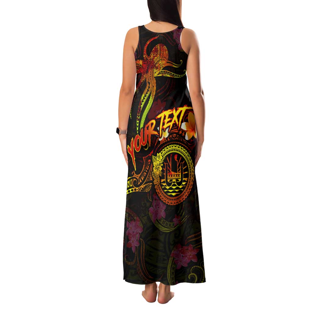 Tahiti French Polynesia Tank Maxi Dress Octopus Plumeria Polynesian Tattoo