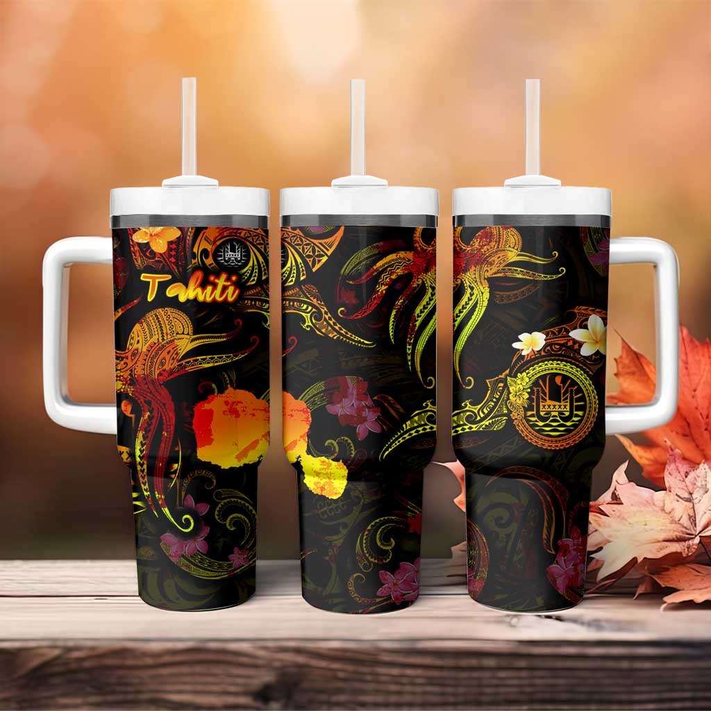 Tahiti French Polynesia Tumbler With Handle Octopus Plumeria Polynesian Tattoo