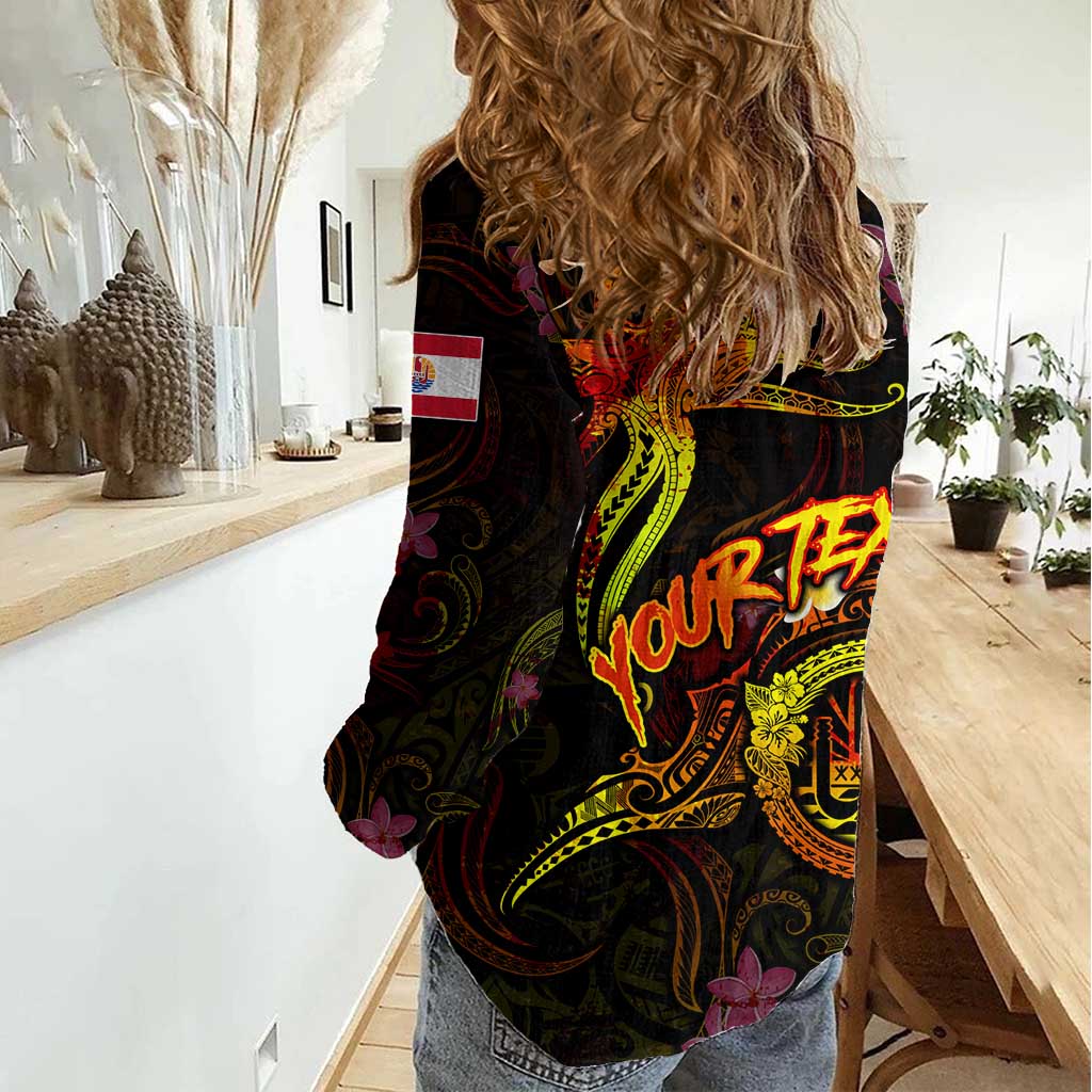 Tahiti French Polynesia Women Casual Shirt Octopus Plumeria Polynesian Tattoo