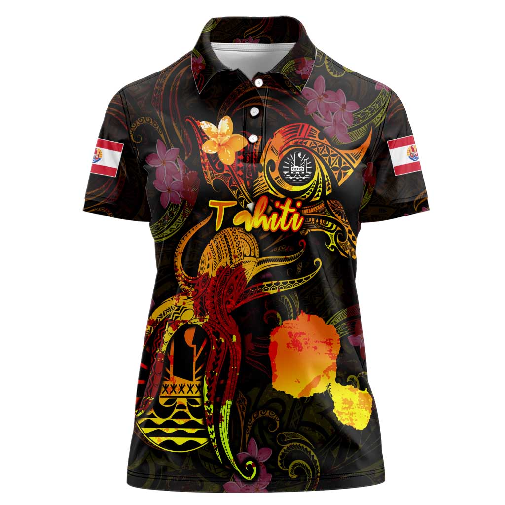 Tahiti French Polynesia Women Polo Shirt Octopus Plumeria Polynesian Tattoo
