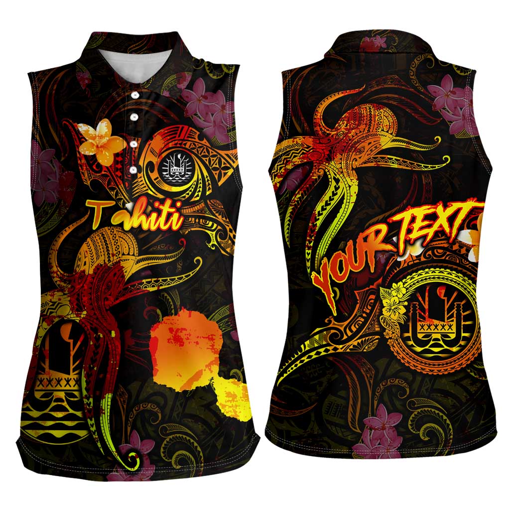 Tahiti French Polynesia Women Sleeveless Polo Shirt Octopus Plumeria Polynesian Tattoo
