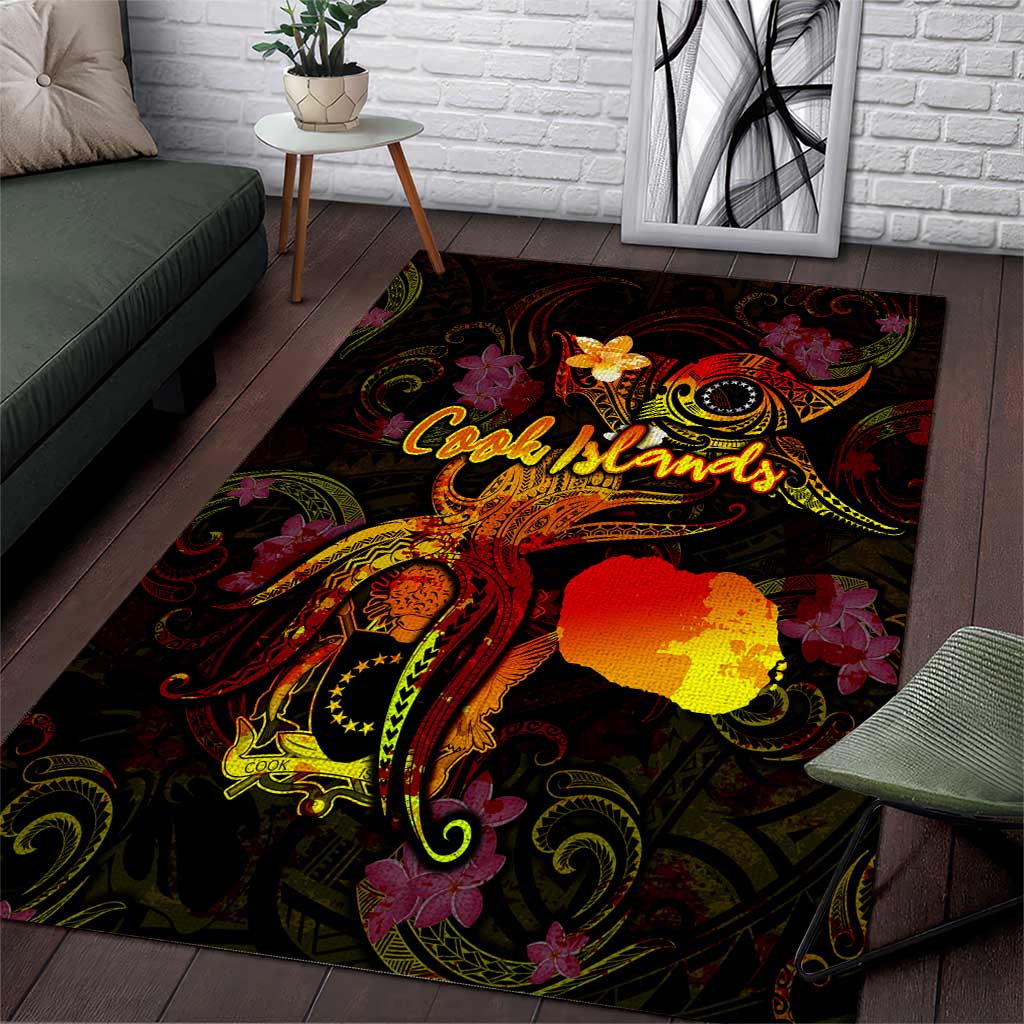 Cook Islands Area Rug Octopus Plumeria Polynesian Tattoo
