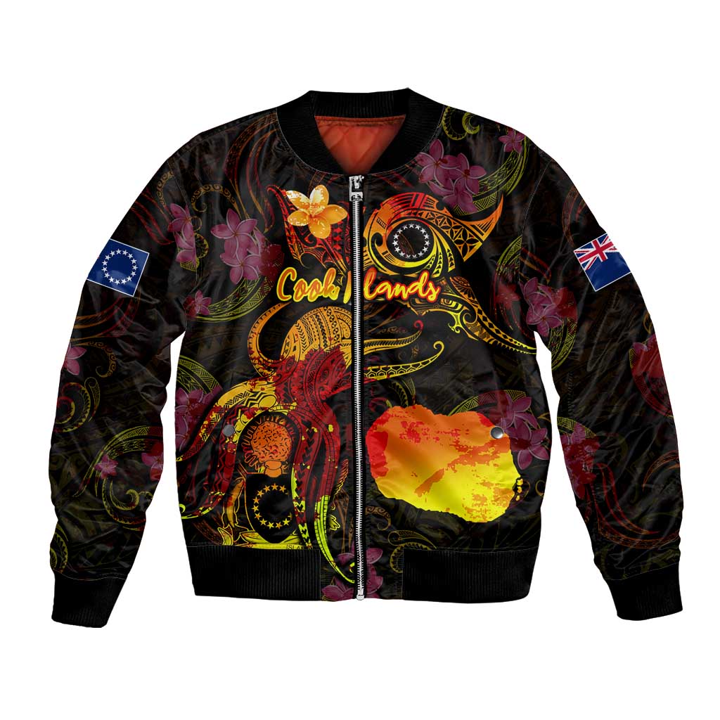 Cook Islands Bomber Jacket Octopus Plumeria Polynesian Tattoo
