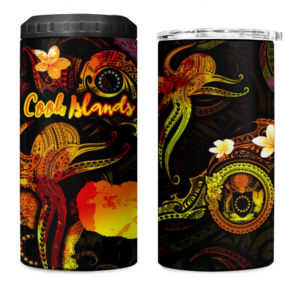 Cook Islands 4 in 1 Can Cooler Tumbler Octopus Plumeria Polynesian Tattoo DT02 One Size: 16 oz Black - Polynesian Pride