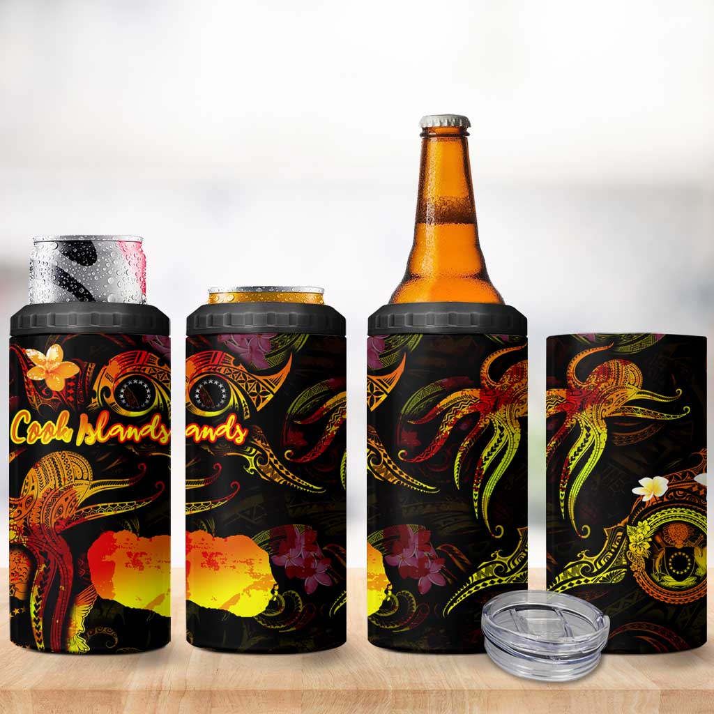 Cook Islands 4 in 1 Can Cooler Tumbler Octopus Plumeria Polynesian Tattoo DT02 - Polynesian Pride