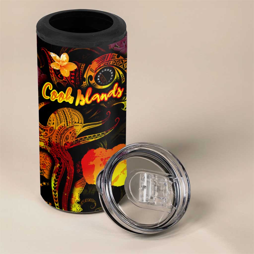 Cook Islands 4 in 1 Can Cooler Tumbler Octopus Plumeria Polynesian Tattoo DT02 - Polynesian Pride