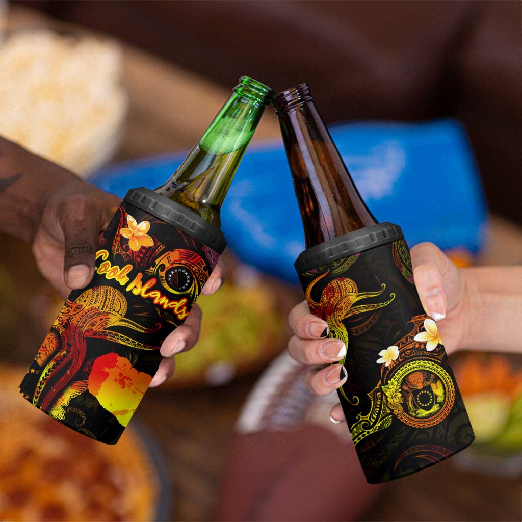 Cook Islands 4 in 1 Can Cooler Tumbler Octopus Plumeria Polynesian Tattoo DT02 - Polynesian Pride