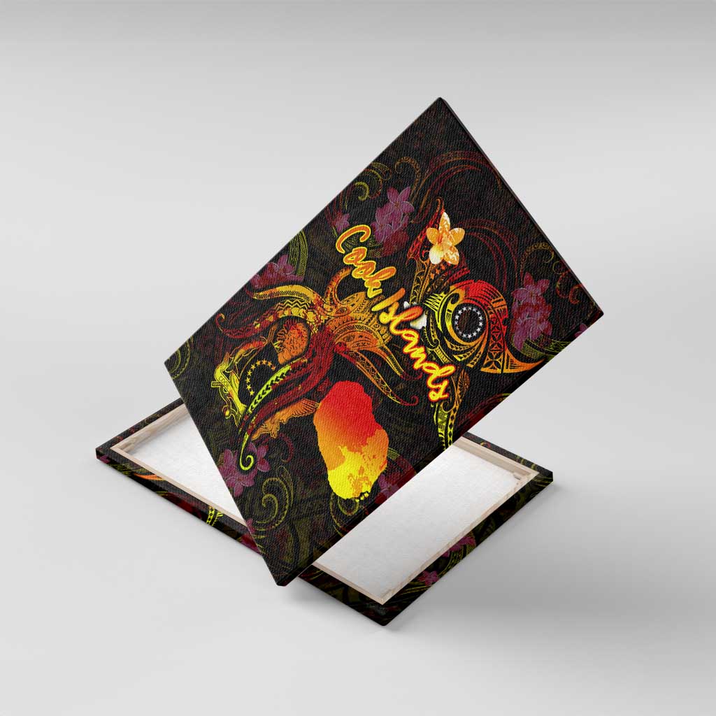 Cook Islands Canvas Wall Art Octopus Plumeria Polynesian Tattoo DT02 With Frame Black - Polynesian Pride