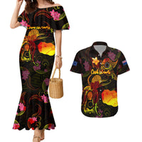 Cook Islands Couples Matching Mermaid Dress and Hawaiian Shirt Octopus Plumeria Polynesian Tattoo