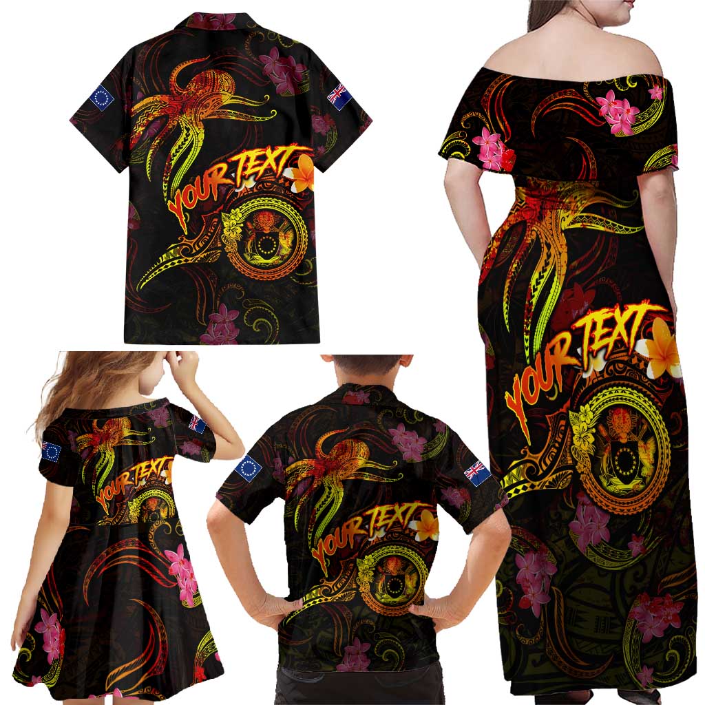 Cook Islands Family Matching Off Shoulder Maxi Dress and Hawaiian Shirt Octopus Plumeria Polynesian Tattoo