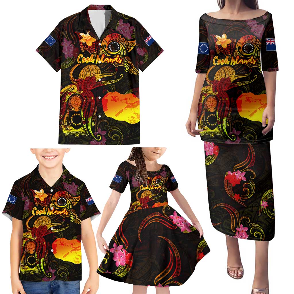 Cook Islands Family Matching Puletasi and Hawaiian Shirt Octopus Plumeria Polynesian Tattoo