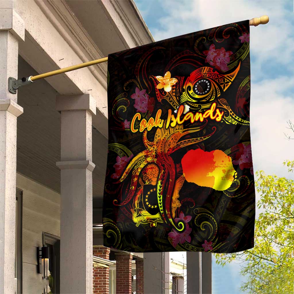 Cook Islands Garden Flag Octopus Plumeria Polynesian Tattoo DT02 House Flag Black - Polynesian Pride