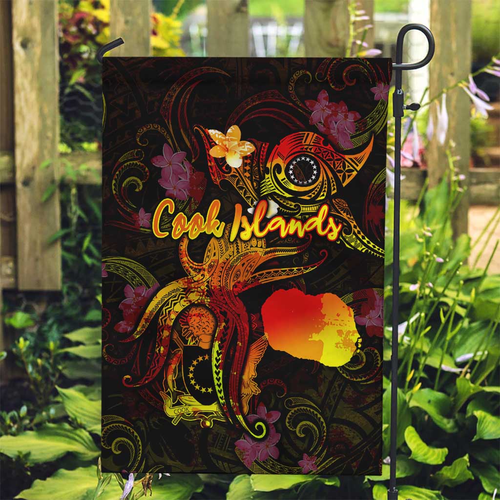 Cook Islands Garden Flag Octopus Plumeria Polynesian Tattoo DT02 Garden Flag Black - Polynesian Pride