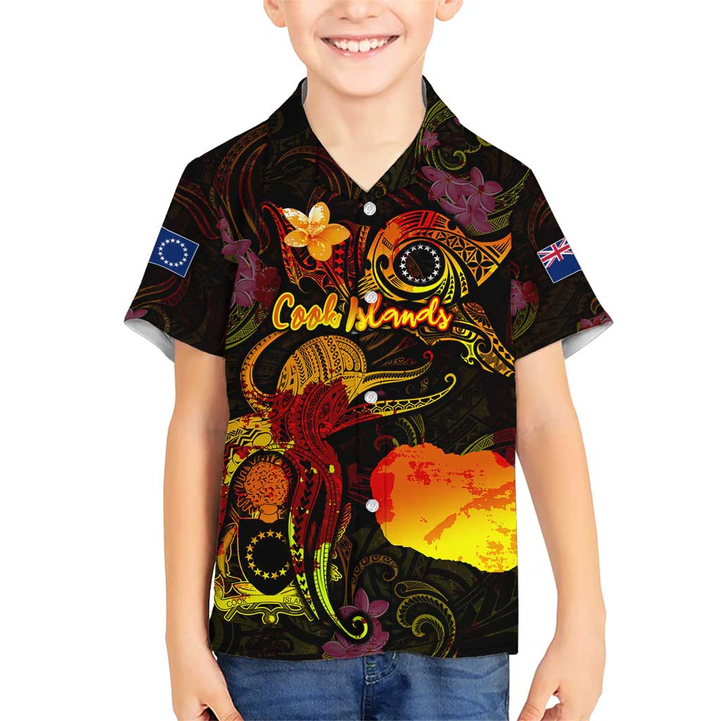 Cook Islands Kid Hawaiian Shirt Octopus Plumeria Polynesian Tattoo