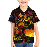 Cook Islands Kid Hawaiian Shirt Octopus Plumeria Polynesian Tattoo