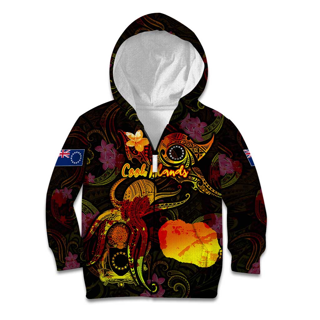 Cook Islands Kid Hoodie Octopus Plumeria Polynesian Tattoo