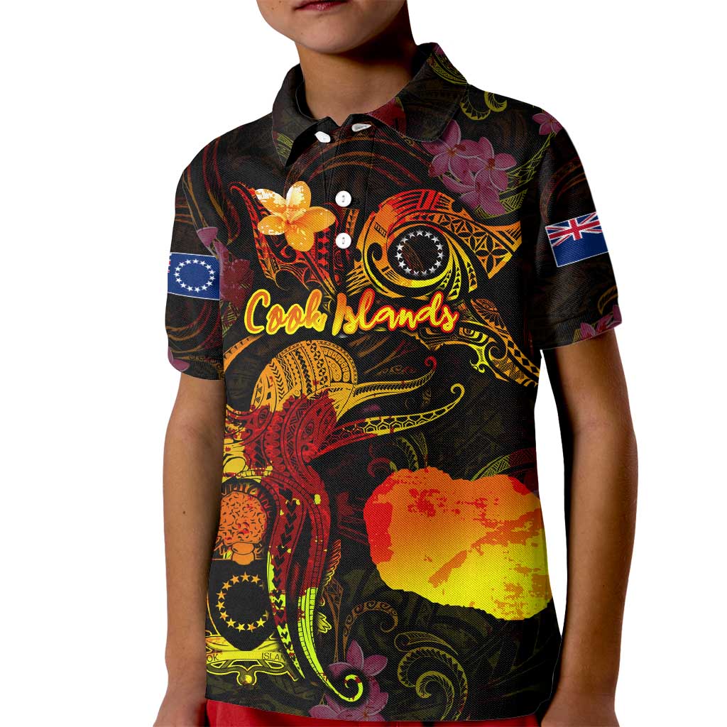 Cook Islands Kid Polo Shirt Octopus Plumeria Polynesian Tattoo